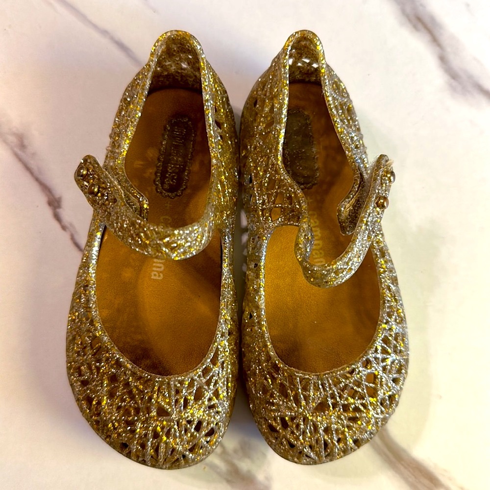 Mini Melissa Gold Glitter Zig Zag Shoes